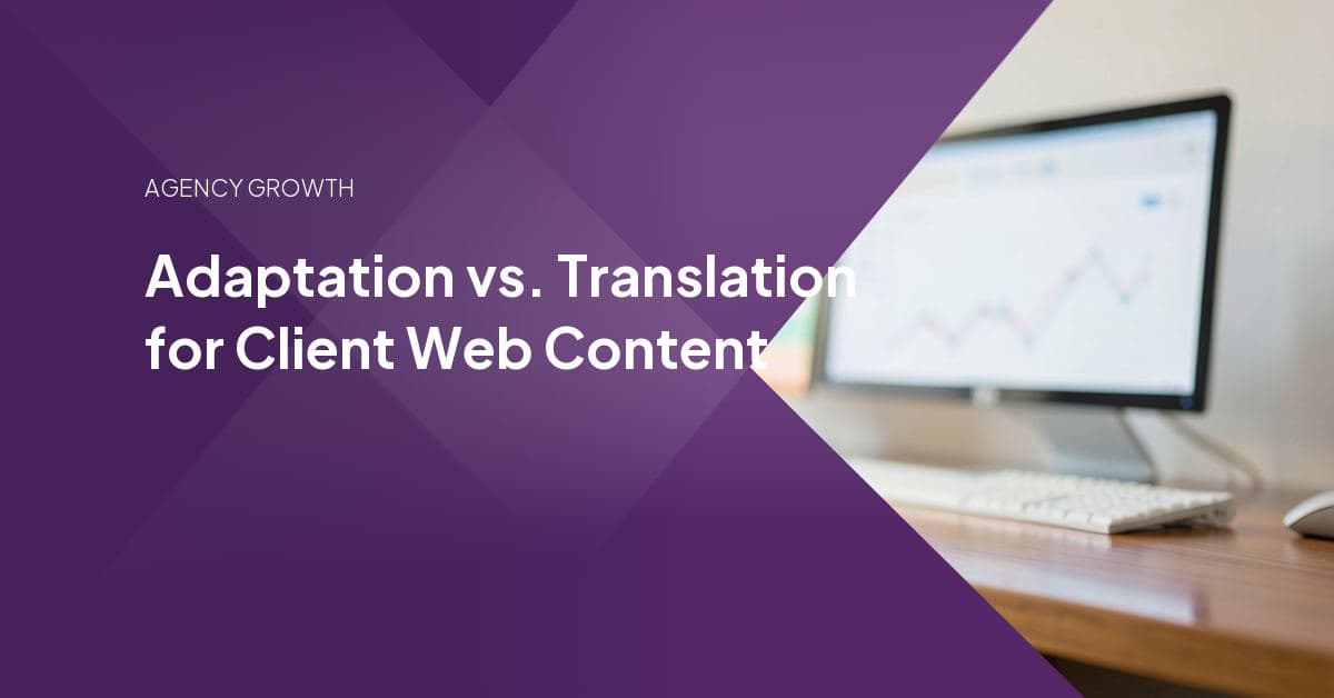 Two speech bubbles in different languages, symbolizing the shift from literal word-for-word translation to culturally adapted marketing content.