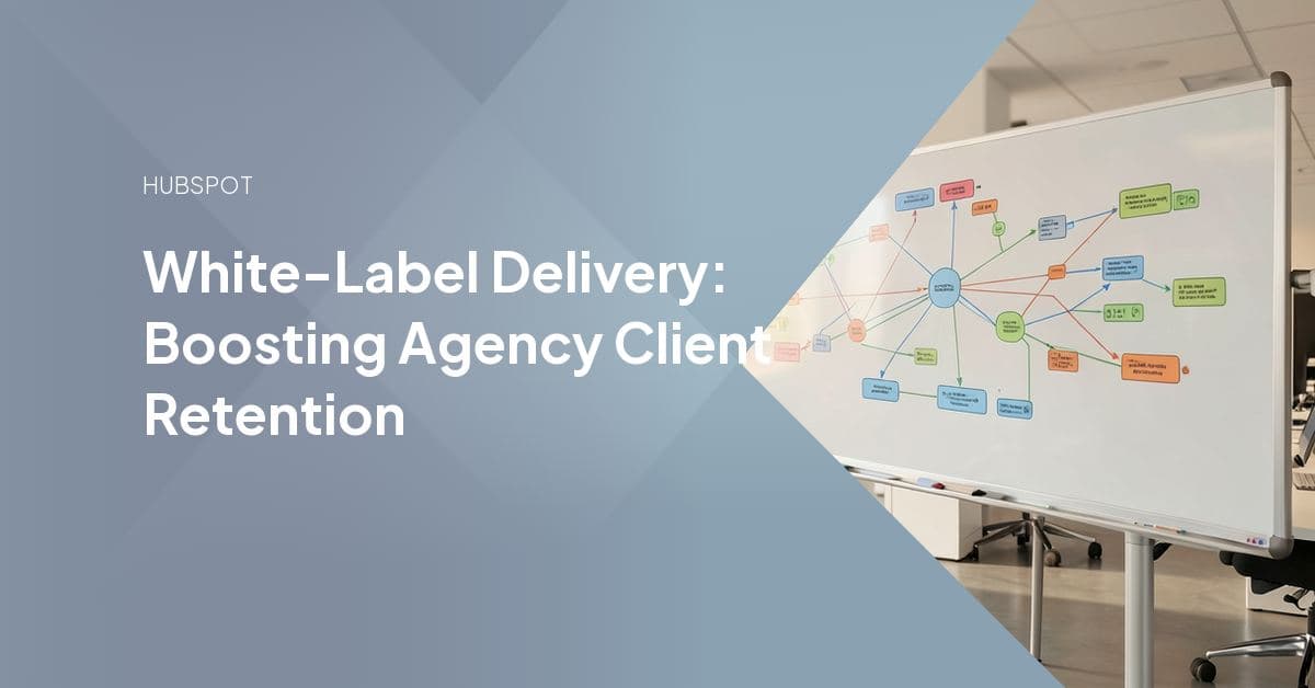 An agency account manager and a white-label HubSpot specialist reviewing a client retention dashboard together, representing delivery work handled behind the agency's own brand.