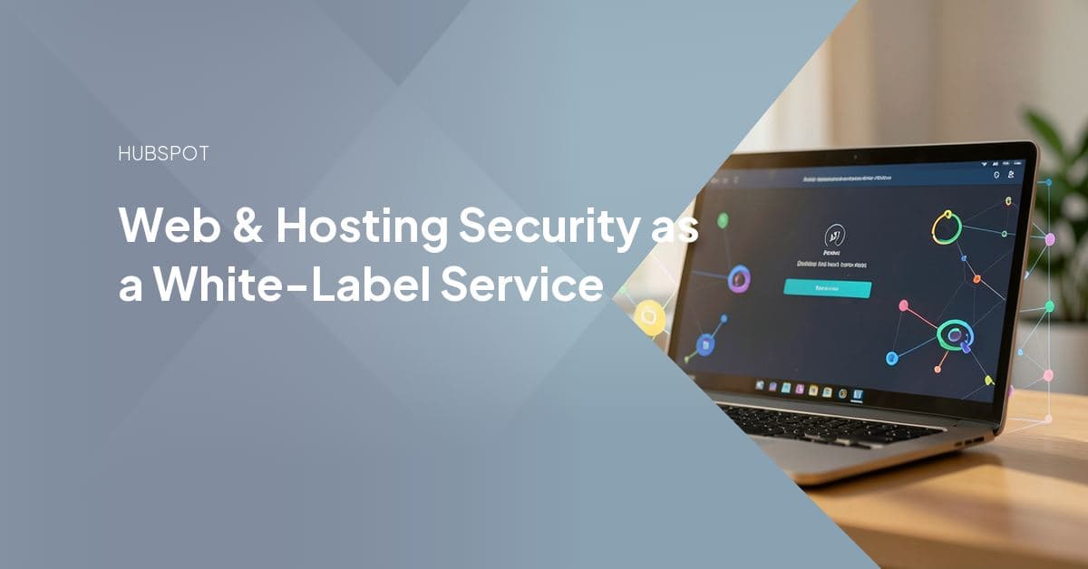 A padlock icon layered over a website browser window and a server rack, representing managed web and hosting security delivered as a white-label agency service.