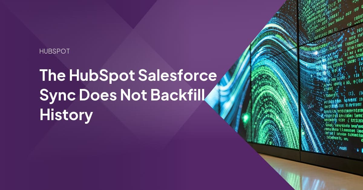 A HubSpot contact timeline beginning on the sync date, with earlier Salesforce activity left behind.