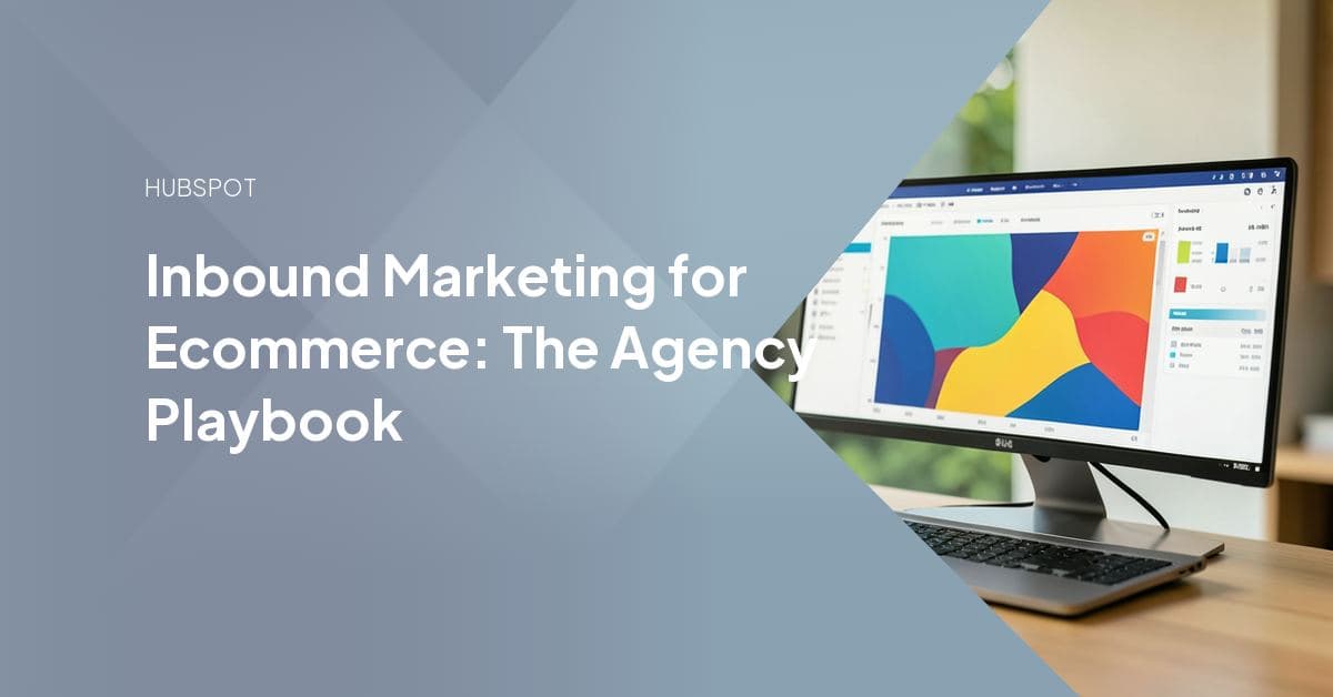 A storefront product page flanked by icons for search, email, and social channels, representing an inbound marketing program wrapped around an ecommerce site.