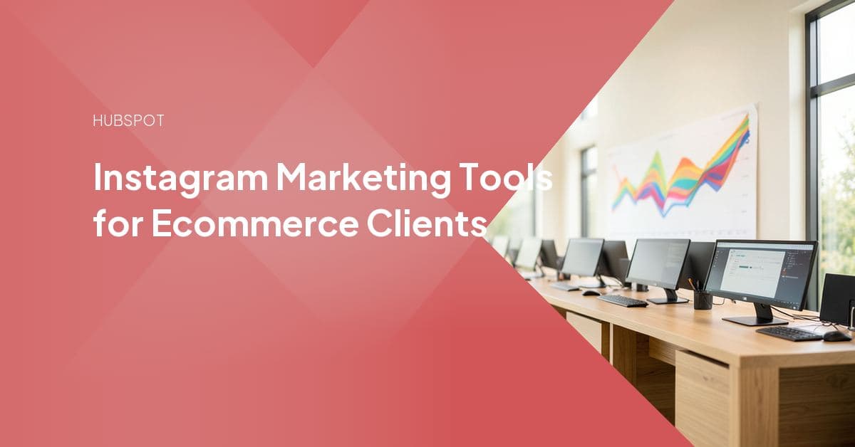 A smartphone displaying a shoppable Instagram post with tagged product prices, next to a CRM dashboard representing the analytics-to-revenue pipeline agencies build for ecommerce clients.