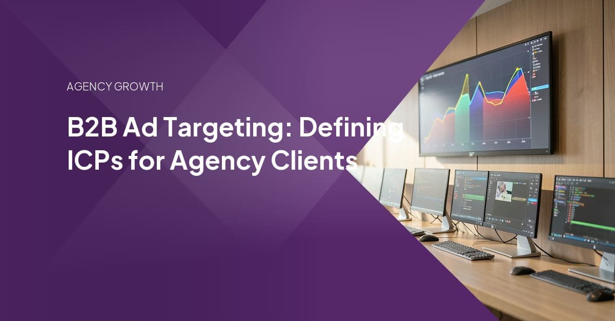 Agency team mapping a B2B ideal customer profile, buyer personas, and channel plan on a whiteboard before launching paid ad campaigns.