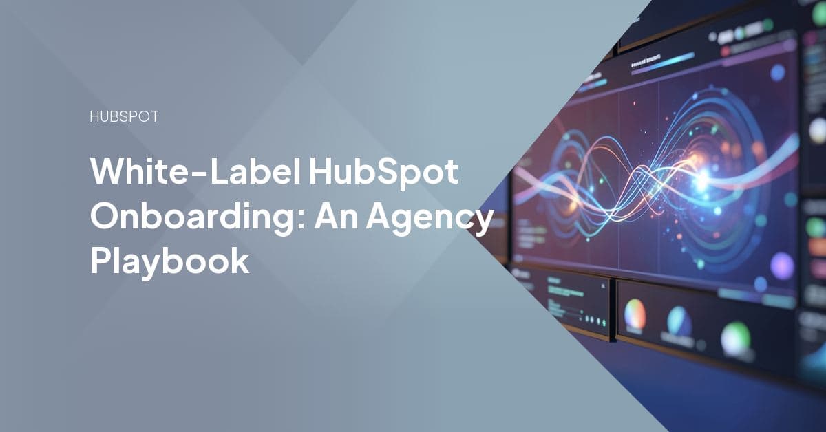 An agency team running a white-label HubSpot onboarding kickoff with a client portal dashboard open on screen