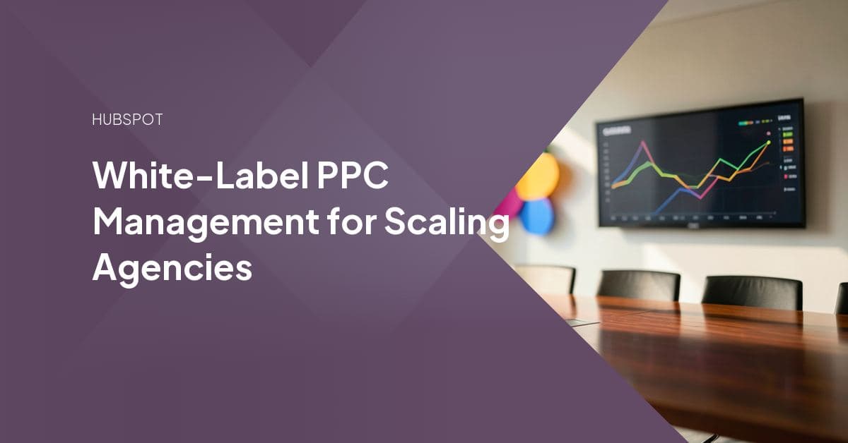 Agency team reviewing a white-labeled PPC campaign dashboard with Google Ads and Meta Ads performance reports branded under their own logo.