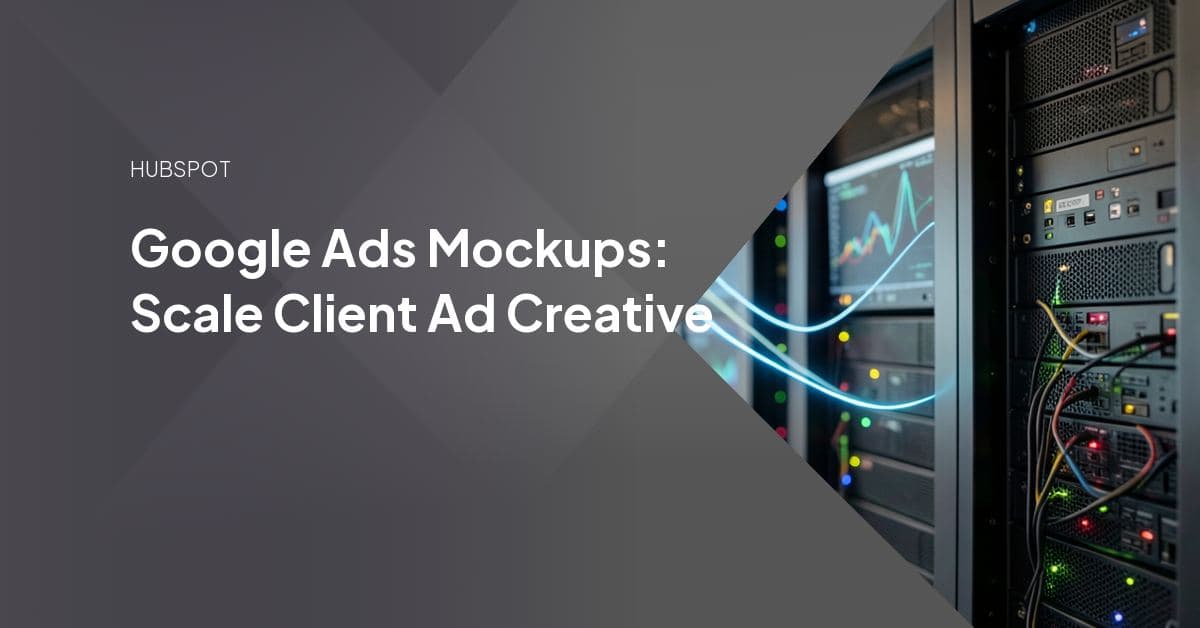 Side-by-side rendered previews of Google search and display ads inside a client approval mockup, representing a white-label agency ad-creative production workflow.