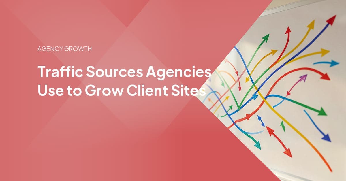 Icons for guest posting, digital PR, community forums, social groups, and blog outreach feeding into a rising website-traffic chart