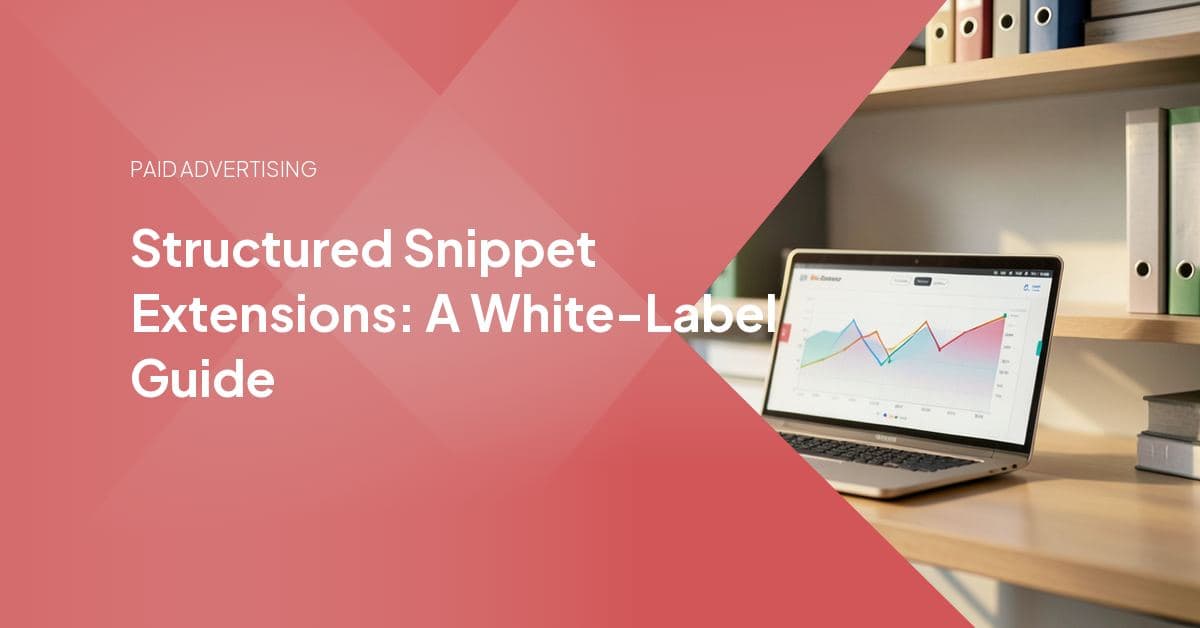 Google search ad displaying a structured snippet extension listing service categories under a fixed header