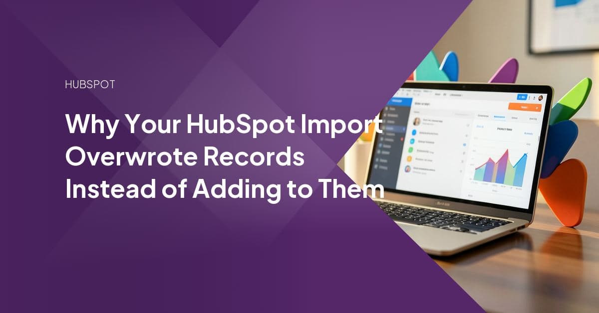 A spreadsheet import file with repeated parent rows mapped against a HubSpot company record showing a single association.