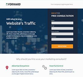 Leadgen style landing page. Used for sales & lead generation.