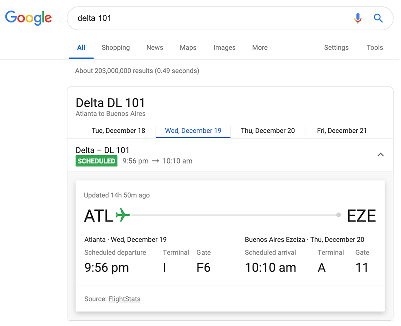 Google Search Tips: Google can give you flight status