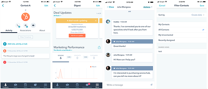 HubSpot mobile app views