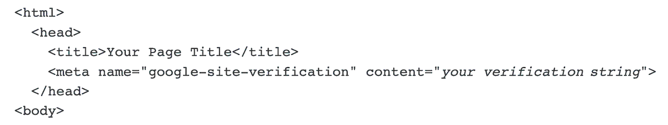 Meta name verify tag with Google site verification.