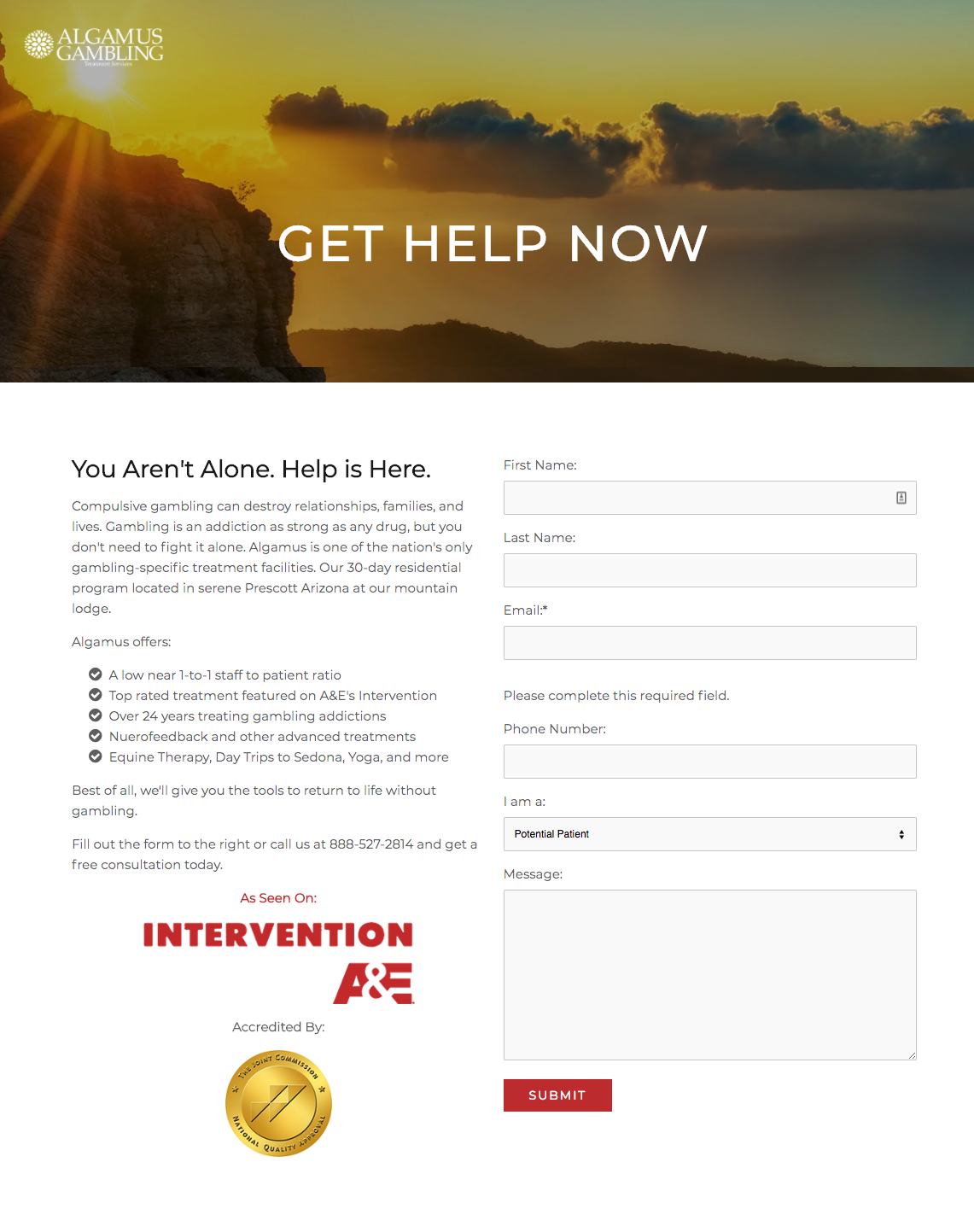 Get Help Now Landing Page