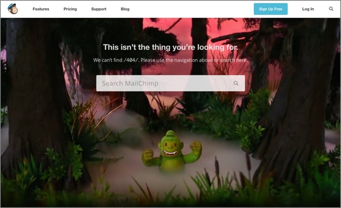 MailChimp 404 error page.