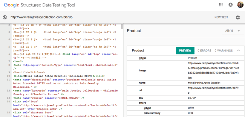 An example of Google's Structured Data Testing Tool