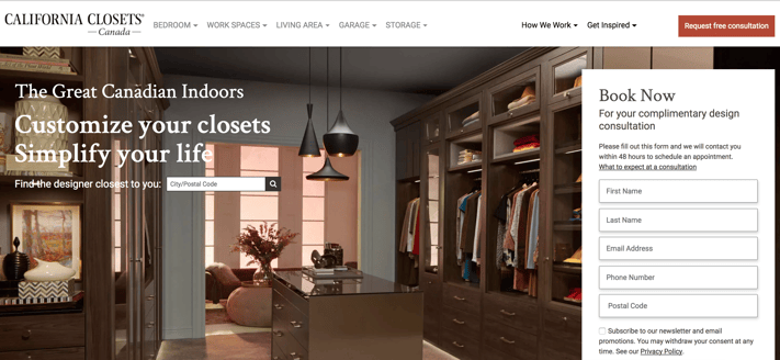California Closets Canadian website as part of IMPACT award project for Meticulosity