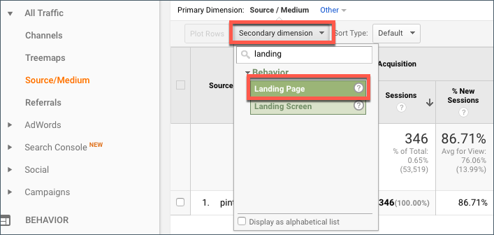 Finding Pinterest Landing Pages in Google Analytics