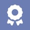 White ribbon icon over a light blue background.