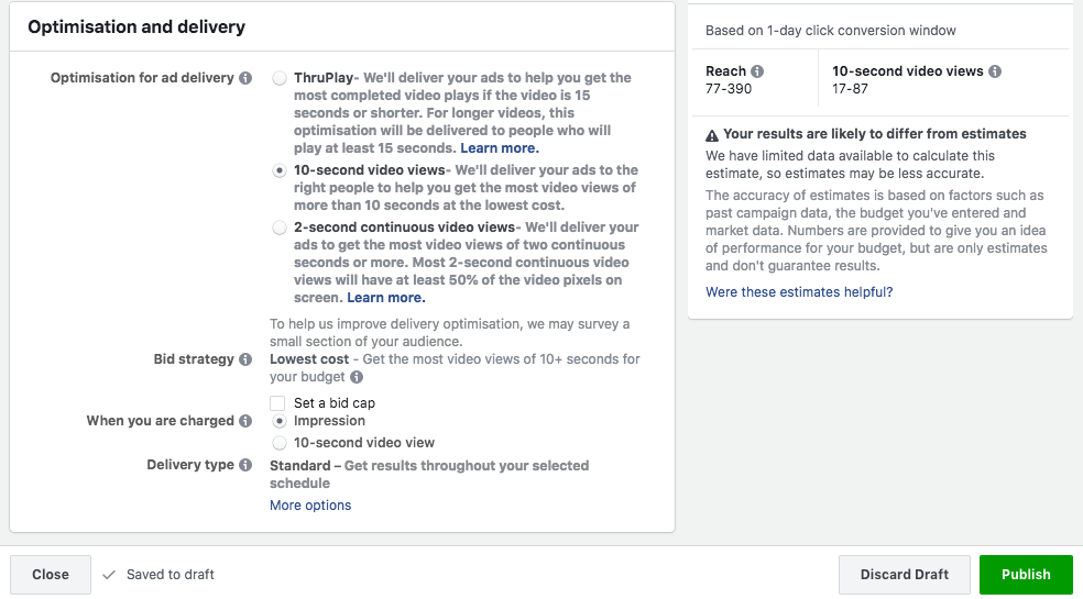 optimisation and delivery Facebook ads