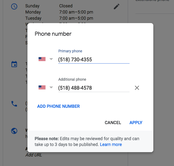 Google secondary phone number